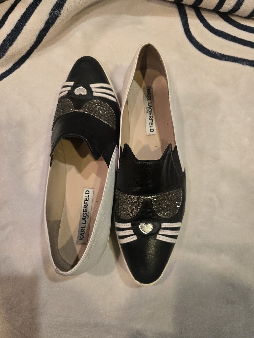 Karl Lagerfeld Paris Black and White Slip-On Women's Sneakers 9 - Picture 3 of 4